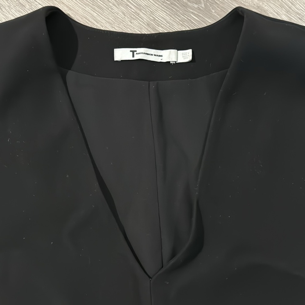 T By Alexander Wang V-Neck Short Sleeve Shift Mini Black Dress Women’s Size 4 - Picture 5 of 14